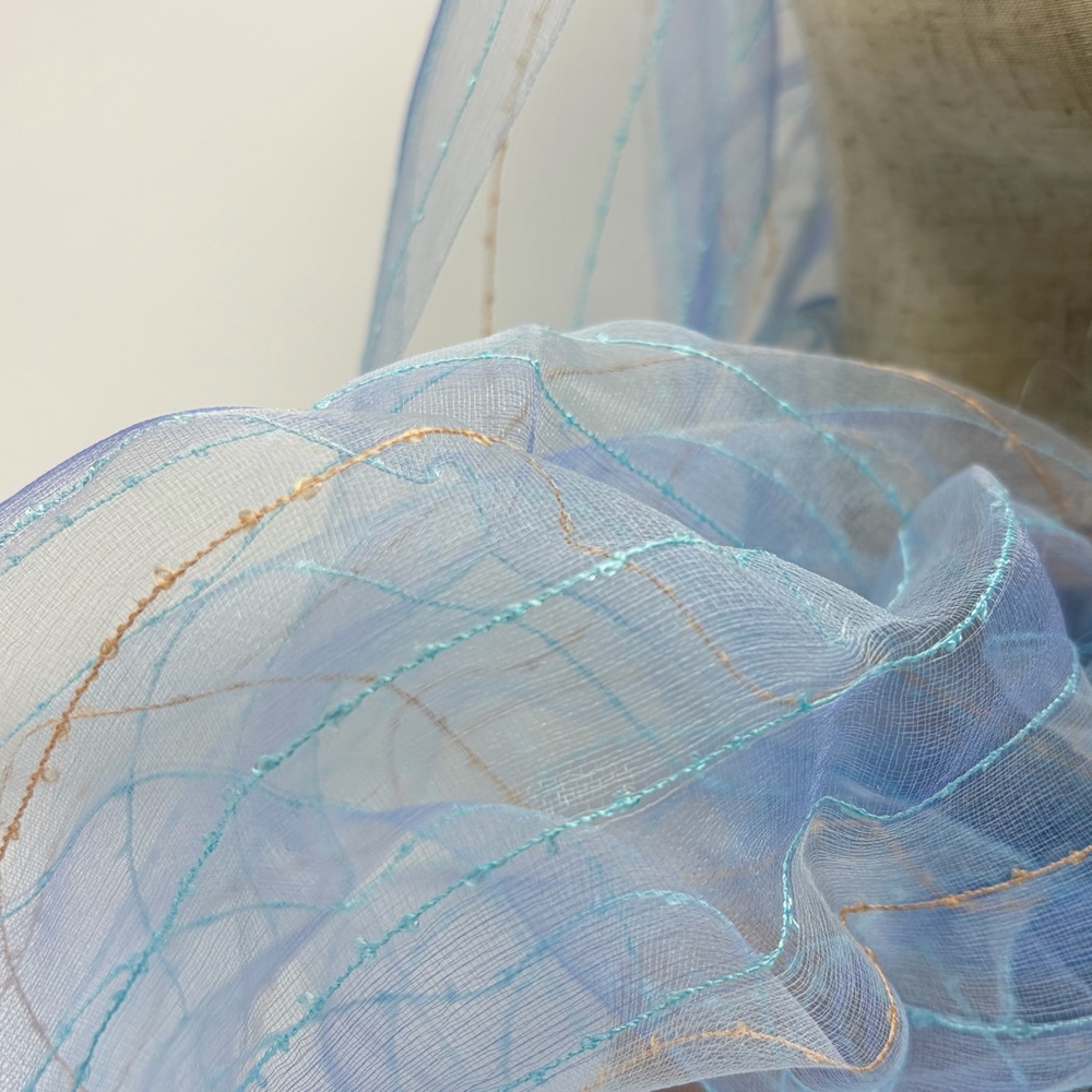 Ethereal Iridescent Silk Linen Scarf Fairycore Whimsigoth Sheer Blue Wrap - Picture 5 of 7